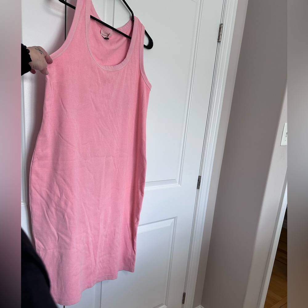 Pink, ribbed racer tank midi dress